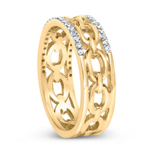 将图片加载到图库查看器，10K Yellow Gold 1/5 Cttw Diamond Two Row Cuban Link Ring (I-J Color, I2-I3 Clarity) - Size 7
