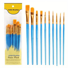 Load image into Gallery viewer, 10-Pieces: Artist Paintbrush Nylon Round Pointed Flat Head Set
