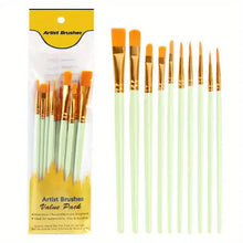 Load image into Gallery viewer, 10-Pieces: Artist Paintbrush Nylon Round Pointed Flat Head Set
