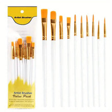 Load image into Gallery viewer, 10-Pieces: Artist Paintbrush Nylon Round Pointed Flat Head Set

