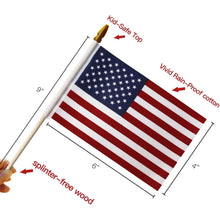 将图片加载到图库查看器，100-Pack: USA 4x6 in Wooden Stick Flag

