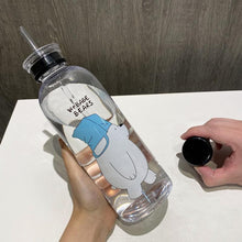 Load image into Gallery viewer, 1000ml Water Bottles Cute Panda Bear Cup With Straw Transparent Cartoon Water Bottle Drinkware Frosted Cup Leak-proof  Plastic Straw Cartoon Frosted Leak Proof Panda Bear Pattern Transparent Water Cup Sports Drink Water Bottle
