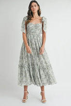 将图片加载到图库查看器，Floral Bust Ruched Midi Dress with Shoulder Tie For Women – Ruched Midi Dress For Summer, Floral Bust Dress, Shoulder Tie Dress, Feminine Midi Dress, Chic Event Dress
