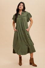 Load image into Gallery viewer, Mineral Washed Button Down Puff Sleeve Shirt Dress For Women – Fluttering, Fashionable Button Down Dress with Puff Sleeves, Mineral Wash for an Effortlessly Chic Look
