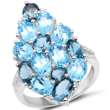 Load image into Gallery viewer, 6.69 Carat Genuine Swiss Blue Topaz, London Blue Topaz and White Zircon .925 Sterling Silver Ring
