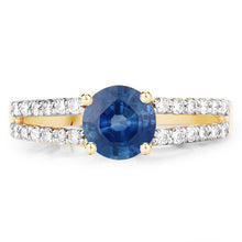 将图片加载到图库查看器，1.29 Carat Genuine Blue Sapphire and White Diamond 14K Yellow Gold Ring
