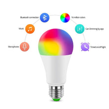 Load image into Gallery viewer, 110V 220V Bluetooth E27 RGBW LED Bulb Lights 5W 10W 15W RGB Lampada Changeable Colorful RGBWW LED Lamp With Remote+Memory Mode  Smart Light Bulbs, RGBCW Color Changing Light Bulb Dimmable, 7W A19 led Bulb 60W Equivalent, Smart Bulbs That Work
