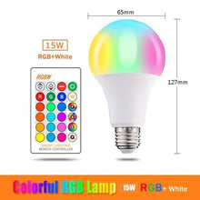 Load image into Gallery viewer, 110V 220V Bluetooth E27 RGBW LED Bulb Lights 5W 10W 15W RGB Lampada Changeable Colorful RGBWW LED Lamp With Remote+Memory Mode  Smart Light Bulbs, RGBCW Color Changing Light Bulb Dimmable, 7W A19 led Bulb 60W Equivalent, Smart Bulbs That Work
