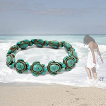 Load image into Gallery viewer, Handmade Turquoise Hawaiian Sea Turtles Bracelet - Turquoise
