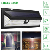 将图片加载到图库查看器，118 LEDs Solar Wall Light Outdoor Motion Sensor Lamp
