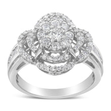 Load image into Gallery viewer, 14K White Gold 1.0 Cttw Round &amp; Baguette Cut Diamond Floral Cluster Quatrefoil Channel Set Band Cocktail Statement Ring (H-I Color, SI2-I1 Clarity) - Size 6-3/4
