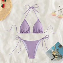 将图片加载到图库查看器，Swimwear Women Bandage Women Triangle Bathing Suits 2 Pieces Bikini Bowknot Swimsuit Bikini Set Swimwear Bikini Sets Bikinis Bathing Suit Push Up Swimsuit Summer Beachwear
