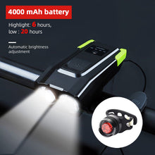 Load image into Gallery viewer, Bicycle Front Light USB Rechargeable Smart Headlight With Horn LED Bike Lamp Headlight Waterproof Bicycle Light With Horn Speaker Touch Switch USB Power Display 4000mAh
