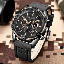 Load image into Gallery viewer, Men's Waterproof Watch With Chronometers Date Display Gold Detail Excellent Background Perfect Gift
