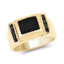 Load image into Gallery viewer, 2.14 Carat Genuine Black Onyx and Black Diamond .925 Sterling Silver Ring
