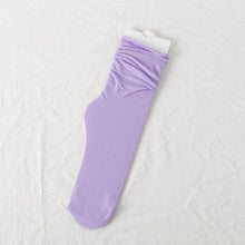 Load image into Gallery viewer, 1/2 Pairs Girls Thin Socks Pack Harajuku Cute Long Frilly Socks Casual Soft Nylon High Elastic Solid White Purple Solid Color Stylish Casual Socks For Men And Women
