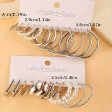 Load image into Gallery viewer, 12-Pairs: Gold Hoop Earrings with Faux Pearl Decor Set
