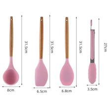 将图片加载到图库查看器，12-Piece: Wood Handle Silicone Kitchenware
