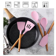 将图片加载到图库查看器，12-Piece: Wood Handle Silicone Kitchenware
