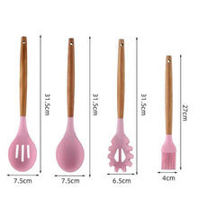 将图片加载到图库查看器，12-Piece: Wood Handle Silicone Kitchenware
