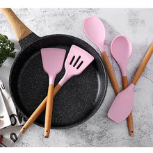 将图片加载到图库查看器，12-Piece: Wood Handle Silicone Kitchenware

