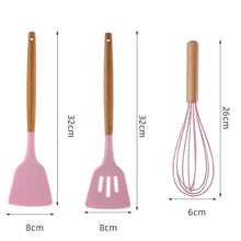 将图片加载到图库查看器，12-Piece: Wood Handle Silicone Kitchenware
