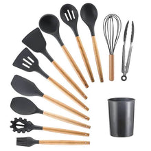 将图片加载到图库查看器，12-Piece: Wood Handle Silicone Kitchenware
