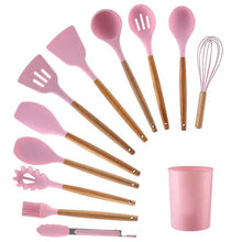 将图片加载到图库查看器，12-Piece: Wood Handle Silicone Kitchenware
