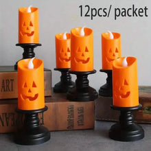 Load image into Gallery viewer, 12-Pieces: Halloween LED Pumpkin Chandelier Candles
