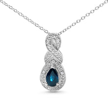 Load image into Gallery viewer, .925 Sterling Silver 6x4mm Pear Sapphire and Diamond Accent Infinity Drop 18" Pendant Necklace (H-I Color, SI1-SI2 Clarity)
