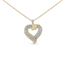 Load image into Gallery viewer, 14K Yellow Gold Plated .925 Sterling Silver 1.00 Cttw Baguette Diamond Composite Open Heart 18" Inch Pendant Necklace (I-J Color, I1-I2 Clarity)
