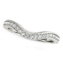 Load image into Gallery viewer, 14k White Gold Milgrained Baroque Curved Diamond Wedding Ring (1/6 cttw)
