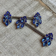 Load image into Gallery viewer, 14G 9/16 Blue CZ Gem Fountain Barbell Nipple Ring Set
