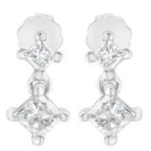 Load image into Gallery viewer, 14K White Gold 3/4 cttw Double Diamond Princess-Cut Stud Earrings (I-J Clarity, I2-I3 Color)

