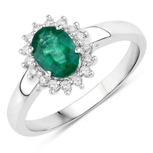 将图片加载到图库查看器，0.86 Carat Genuine Zambian Emerald and White Diamond 14K White Gold Ring
