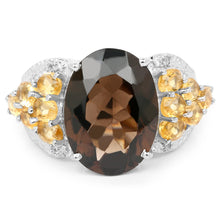 Load image into Gallery viewer, 9.74 Carat Genuine Smoky Quartz, Citrine &amp; White Topaz .925 Sterling Silver Ring
