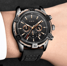 Load image into Gallery viewer, Men's Waterproof Watch With Chronometers Date Display Gold Detail Excellent Background Perfect Gift
