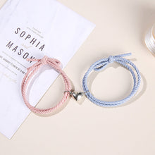 Load image into Gallery viewer, 2PCS Magnetic Bracelet Stainless Steel Love Heart Charm Couple Bracelets For Friend Braid Rope Bracelets Magnet Adjustable Rope Matching Bracelet Love Bracelet Couples 2 Pieces Relationship Magnetic Bracelet
