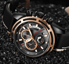 Load image into Gallery viewer, Men's Waterproof Sports  Watch With Leather Belts, Chronometers Day View Fluorescent Pointers Unique Design Perfect Gift
