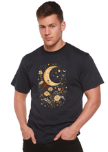 将图片加载到图库查看器，Celestial Moon Boho Flowers Vintage Unisex Bamboo/Cotton Graphic T-Shirt
