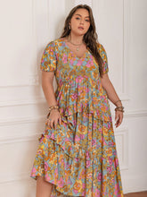 Load image into Gallery viewer, Plus Size Printed V-Neck Short Sleeve Maxi Dress Elegant &amp; Flowy Summer Dress For Girls
