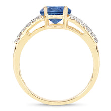 将图片加载到图库查看器，1.29 Carat Genuine Blue Sapphire and White Diamond 14K Yellow Gold Ring
