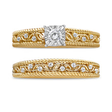 将图片加载到图库查看器，14K Yellow Gold Plated .925 Sterling Silver 1/5 Cttw Diamond Art Deco Style Engagement Ring Bridal Set (I-J Color, I3 Clarity) - Ring Size 7
