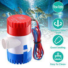 Load image into Gallery viewer, 12V 1100GPH Submersible Marine Boat Bilge Non-Automatic Electric Water Pump
