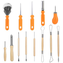Load image into Gallery viewer, 13-Pieces: Halloween Pumpkin Stainless Steel Carving Kit
