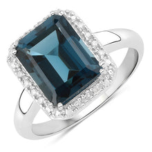 Load image into Gallery viewer, 3.86 Carat Genuine London Blue Topaz and White Diamond .925 Sterling Silver Ring
