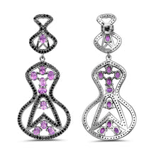 Load image into Gallery viewer, 5.30 Carat Genuine Amethyst and Black Spinel .925 Sterling Silver Earrings
