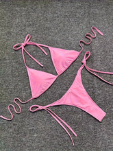 Load image into Gallery viewer, Bikini Leopard Print 2 Piece Swimsuit for Women – High Cut Lace-Up Backless Flattering Bikini Set with Halter Spaghetti Strap – Stretchy Sexy and Stylish Swimwear for Pool Beach and Summer Vacation

