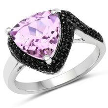 将图片加载到图库查看器，3.53 Carat Genuine Pink Amethyst and Black Spinel .925 Sterling Silver Ring

