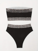 Load image into Gallery viewer, Bikini Leopard Print High Waist Bandeau 2 Piece Swimsuit for Women – Super Stretchy Bikini Set with Seductive Mesh Detail and Flattering Fit – Chic Animal Print Swimwear for Beachwear Poolside and Summer Vacations
